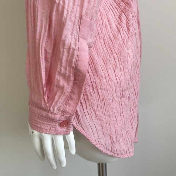 Zara Pink Coquette Button Down Shirt Twisted Cut Out Back Oversized Size Medium - Picture 7 of 12